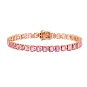 Vintage Golden Tennis Bracelet | Baguettev Pink Sapphire Diamond Bracelet Tennis Bracelet,Dainty Bracelet,Bridal Jewelry,Bridesmaid Gift