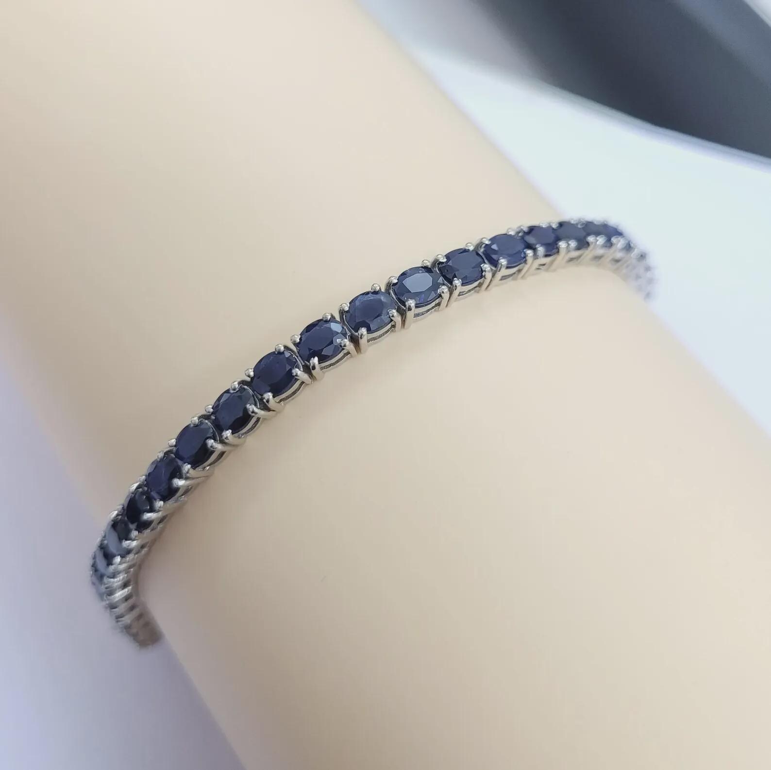 ブルーサファイア テニスブレスレット、925スターリングシルバー、9月 