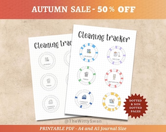 Cleaning tracker Printable journal pages Chores planner Bujo page Cleaning schedule A5 inserts Habit Wellness Goal Task Monthly Sheet