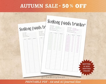 Sinking funds tracker Journal pages printable Money tracker Bujo printable Budgeting tracker A5 printable insert Savings challenge tracker