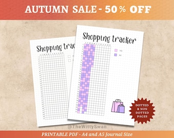 Shopping tracker planner insert Journal pages printable Yearly tracker Spending log Bujo printable Shopping journal Habit tracker A5 pages