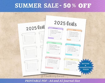 Yearly goals tracker Journal pages printable 2025 goals template Bujo printable Planner Pages Goals journal