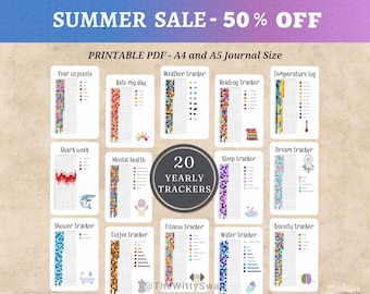 Yearly tracker printable bundle Premade journal Yearly pixel trackers Bujo printable A5 inserts Yearly journal printable Planner pages