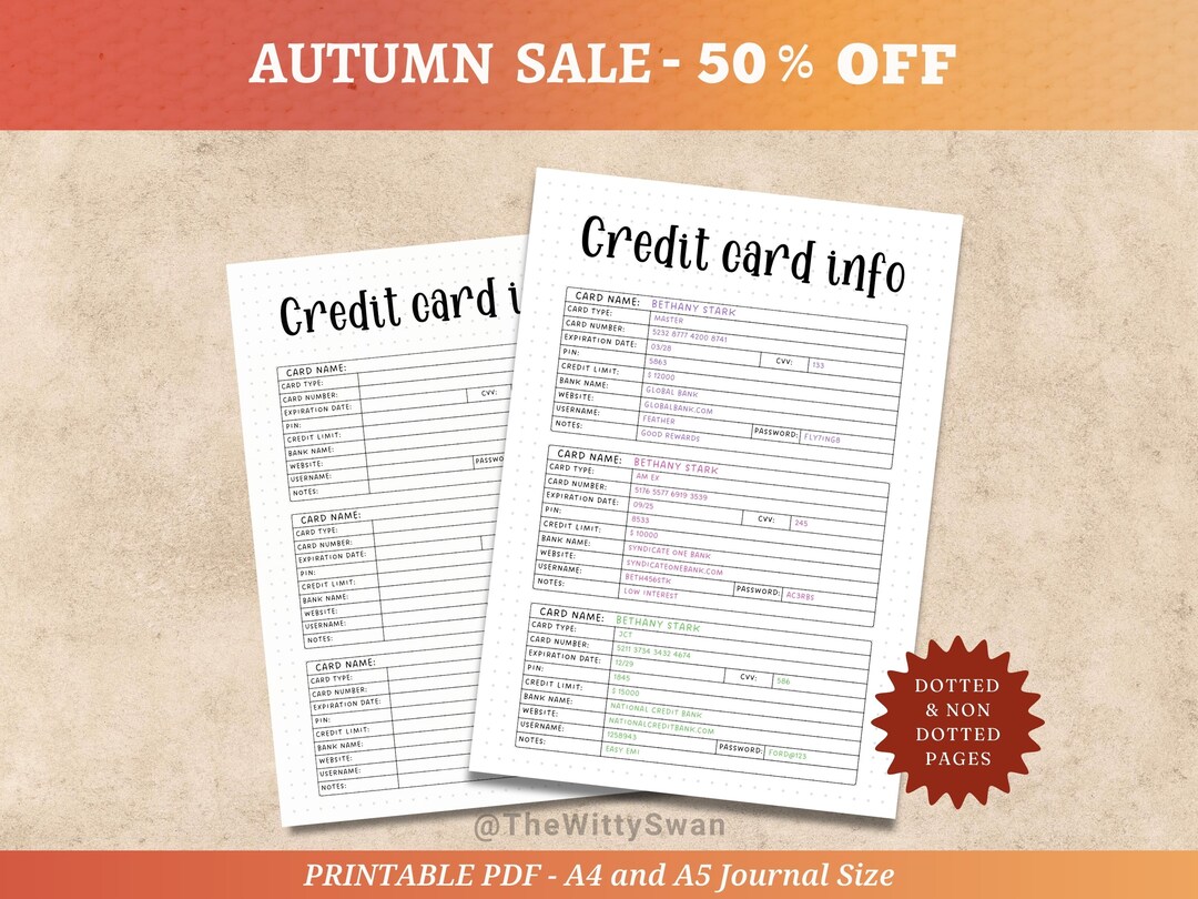 Info Tracking Cards.pdf Credit Card Info Tracker Printable Journal Page Personal Finance ...