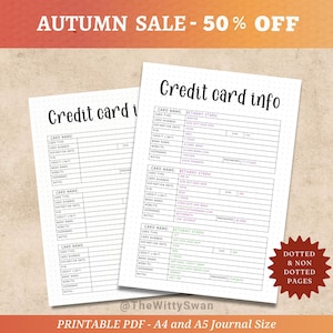 Credit card info tracker printable Journal page Personal finance tracker Bank account info Bujo printable Password log A5 inserts