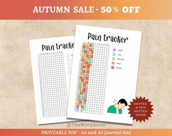 Pain tracker Journal pages printable Health tracker Yearly tracker Pain journal Bujo printable Health log Symptom tracker Health planner