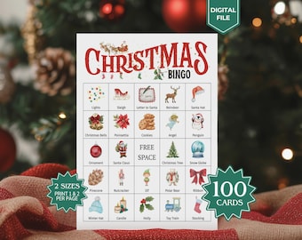 100 Christmas bingo cards Printable party games Christmas game cards Kids game activities Holiday bingo game Winter bingo Classroom games