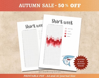 Period tracker Journal pages printable Shark week Yearly tracker Bujo printable Dotted journal pages Digital log Fertility tracker
