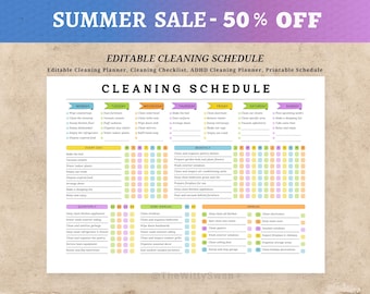 Editable cleaning schedule, Cleaning checklist printable, Weekly cleaning chart, Canva cleaning checklist, Household chore list