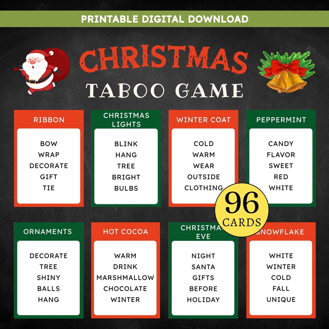Christmas Taboo Game - 96 Cards, Printable Party Games, Family ...