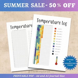 Temperature tracker Journal pages printable Yearly tracker Bujo printable Dotted journal pages Weather tracker Temperature log