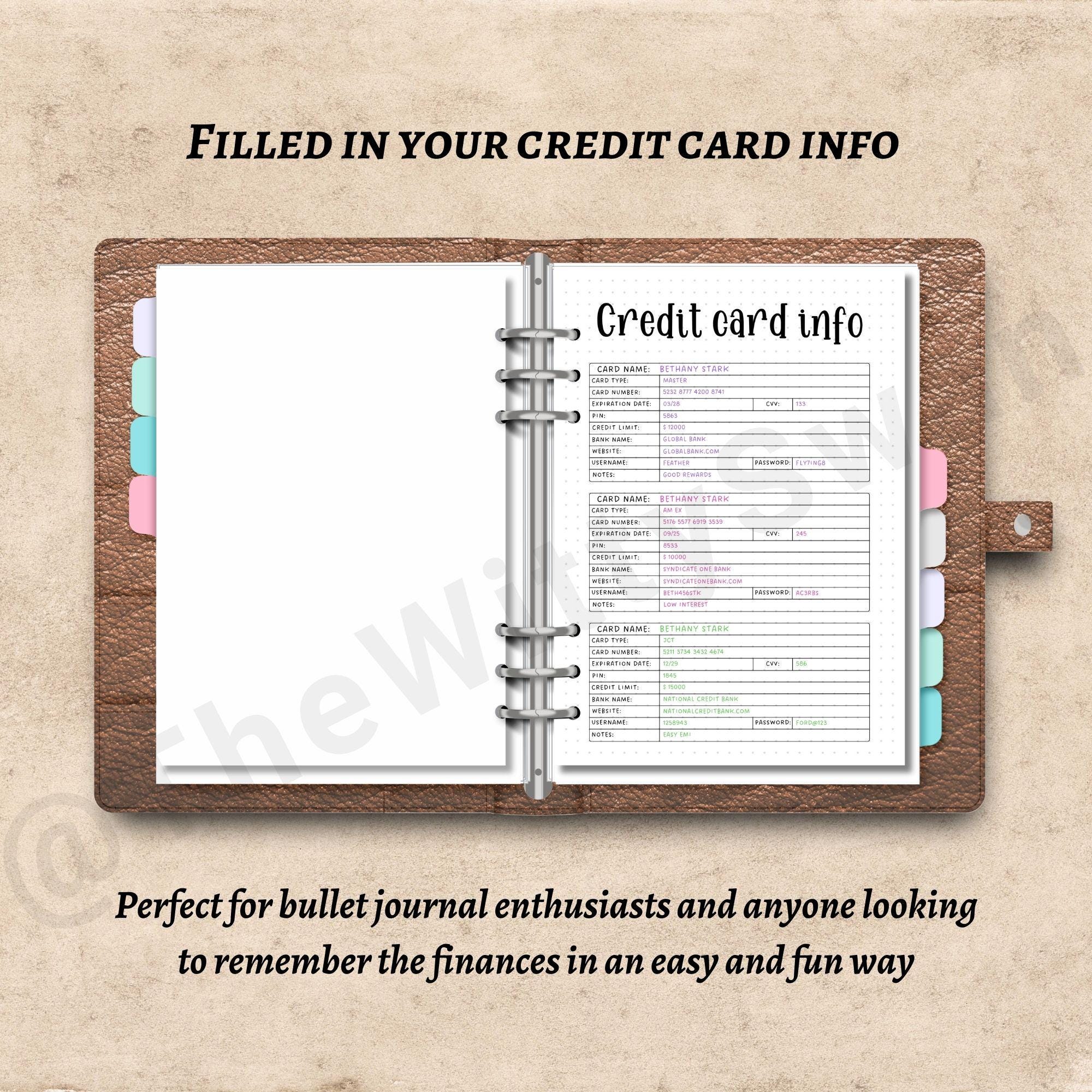 Info Tracking Cards.pdf Credit Card Info Tracker Printable Journal Page Personal Finance ...
