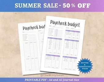 Paycheck budget tracker Journal pages printable Monthly money tracker Bujo printable Budgeting tracker A5 printable insert Finance worksheet