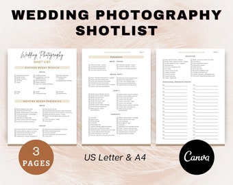 Wedding Photography Shot List, Wedding Photographer Shot List, Wedding Photo Checklist, Wedding Shot List Template, Wedding Canva Template