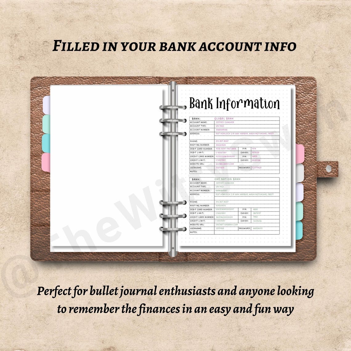 Bank Account Tracker Printable Journal Page Account Login Personal ...