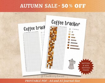 Coffee tracker printable Journal pages Yearly tracker Bujo printable Caffeine tracker Habit tracker Coffee log A5 inserts Health tracker