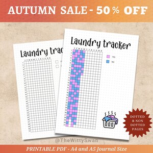 Laundry tracker Journal pages printable Cleaning tracker Bujo printable Chores tracker Washing clothes Yearly tracker A5 insert