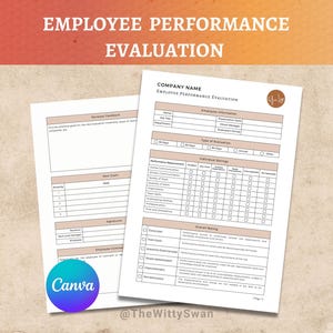Mall för utvärdering av medarbetarprestationer, mall för medarbetargranskning, HR-mall, formulär för medarbetarutvärdering, redigerbar Canva-mall, HR-formulär