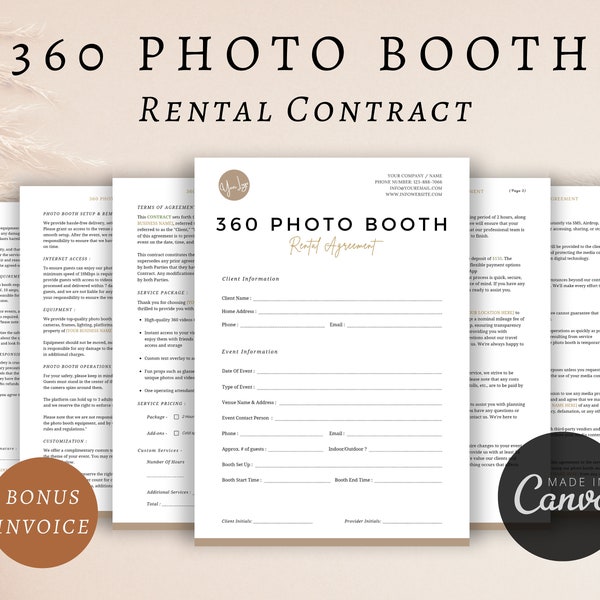 360 Photo Booth Contract Template, Photo Booth Template, Canva Contract Template, Video Booth Rental Contract, Editable Photo Booth Contract