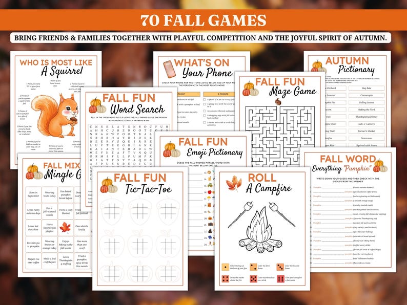 Fall Games Bundle 70 Fun Games for Family Autumn Trivia Thanksgiving ...