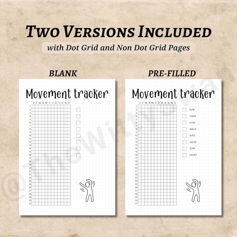 Movement Tracker Printable Journal Page Health Tracker Yearly Tracker ...