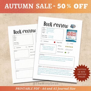 Book review Journal pages printable Book reading tracker Bujo printable Reading log Book review tracker Reading journal A5 insert