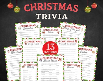 trivia Christmas games printable - 13 party quiz sheets, Holiday fun activities (PDF)