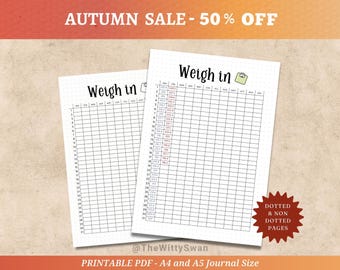 Weigh In Weight loss tracker printable Journal pages Health log Bujo printable Yearly weight tracker template A5 inserts Fitness tracker