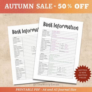 Bank account tracker printable Journal page Account login Personal finance tracker Bujo printable Password log A5 inserts Bank account info