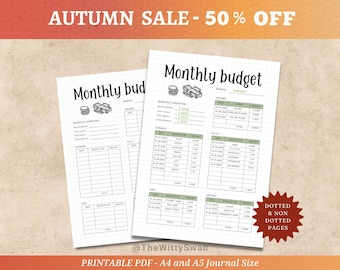 Monthly budget tracker Journal pages printable Money tracker Bujo printable Budgeting tracker A4 A5 printables Budget worksheet