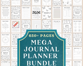 Digitale download planner dagboek 2026 Megabundel Bujo afdrukbare kant-en-klare pagina's Jaarlijks Maandelijks trackers