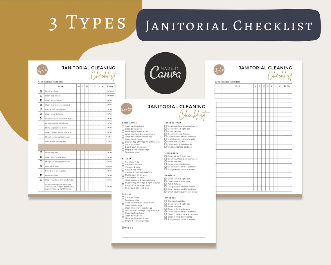 Editable Janitorial Cleaning Checklist, Cleaning Service Checklist ...