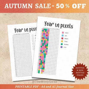 Jahr in Pixel Tracker Journal Seiten druckbar Jährlicher Stimmung Tracker Bujo druckbare A5 Einlagen Bewerten Sie meinen Tag Planer Seiten Pixel Tracker