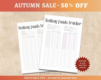Sinking funds tracker Journal pages printable Money tracker Bujo printable Budgeting tracker A5 printable insert Savings challenge tracker
