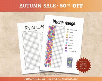 Screen time tracker Phone usage Journal pages printable Yearly tracker Bujo printable Screen time log Habit tracker A5 inserts Goal tracker