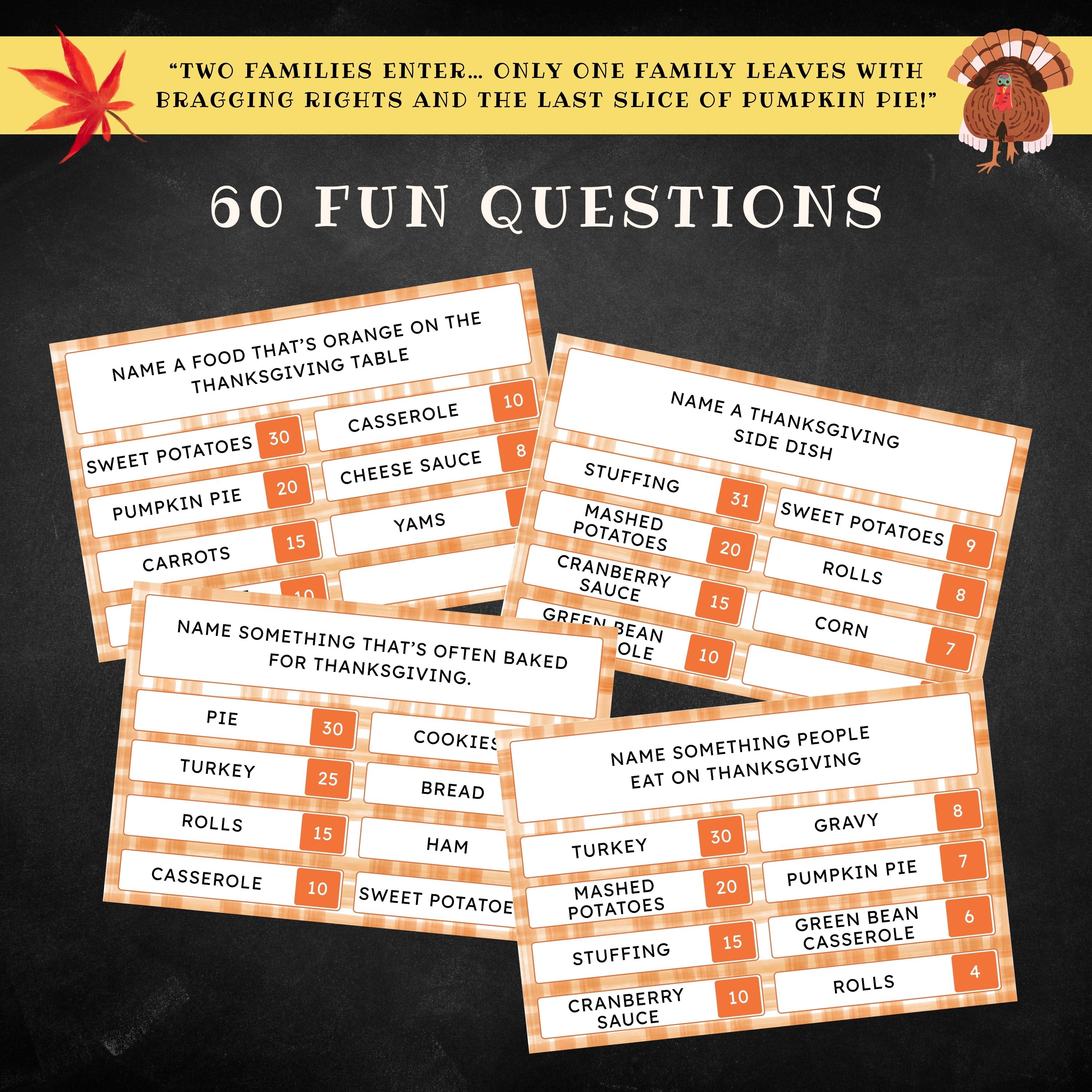 Thanksgiving Friendly Feud Printable Party Games Family Activities Fall Trivia Quiz Kids Fun ...
