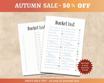 Bucket list ideas printable Journal pages To do list planner Life goals A5 insert Bucket list planner Dotted journal page Bujo printable