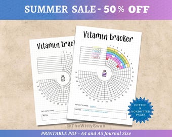 Vitamin tracker printable Journal pages Supplement tracker Monthly medicine log Bujo printable Med tracker Health journal Pill tracker