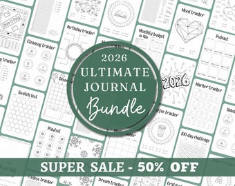 Paquete de diario definitivo 2026 Páginas de diario prediseñadas imprimibles Rastreadores anuales Bujo imprimible Diario digital Rastreadores mensuales Bullet journal