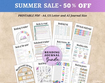 Reading journal bundle Printable A5 pages Reading tracker Book journal template Reading log Book tracker page Bujo printable Reading planner