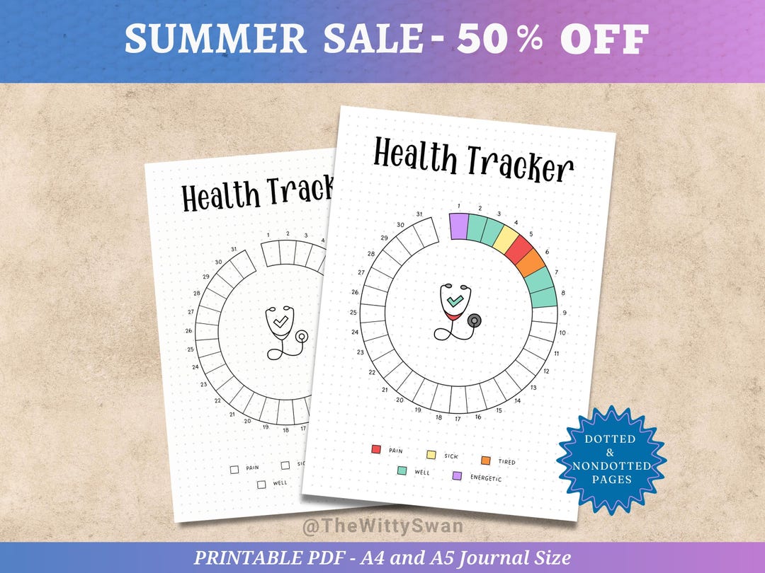 Health Tracker Journal Pages Printable Monthly Tracker Health Log Bujo ...