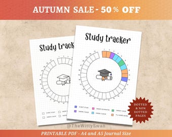 Study tracker printable Journal pages Monthly tracker Study journal Bujo printable Study log Student planner pages Student agenda A5 inserts