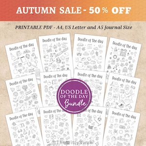 Doodle of the day bundle printable Journal pages Monthly doodle of the day A5 printable Sketching journal Bujo printable Daily doodle page