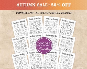 Doodle of the day bundle printable Journal pages Monthly doodle of the day A5 printable Sketching journal Bujo printable Daily doodle page