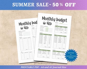 Monthly budget tracker Journal pages printable Money tracker Bujo printable Budgeting tracker A4 A5 printables Budget worksheet