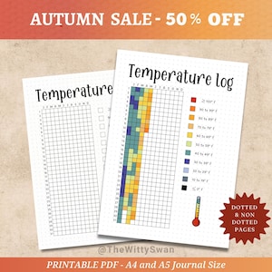 Temperature tracker Journal pages printable Yearly tracker Bujo printable Dotted journal pages Weather tracker Temperature log