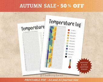 Temperature tracker Journal pages printable Yearly tracker Bujo printable Dotted journal pages Weather tracker Temperature log