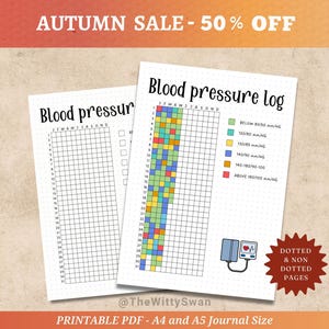 Blood pressure tracker Journal pages printable Yearly tracker Bujo printable Wellness tracker Blood pressure log Health tracker A5 inserts