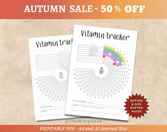 Vitamin tracker printable Journal pages Supplement tracker Monthly medicine log Bujo printable Med tracker Health journal Pill tracker