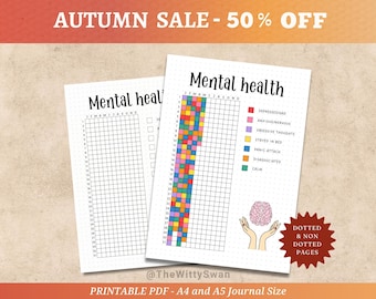 Mental health tracker printable Journal pages Yearly tracker Bujo printable Anxiety Tracker Dotted journal pages Depression Tracker